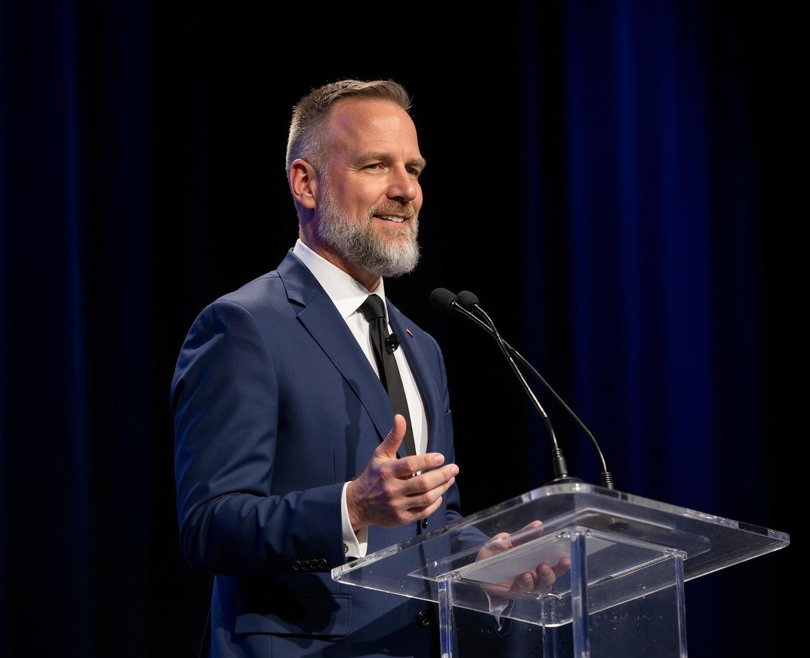 Daniel Baulch speaking at a lectern